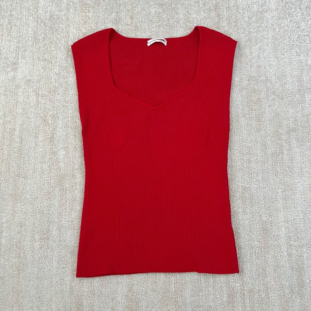 by Anthropologie Sleeveless Red Knit Ribbed Sweater Tank Top Blouse XL